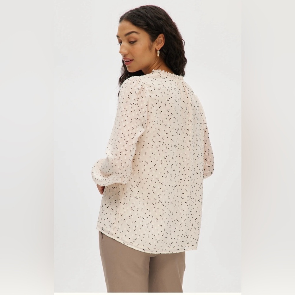 Hilary Radley Beige Printed Ruffled Blouse with Black Speckles - Picture 3 of 9